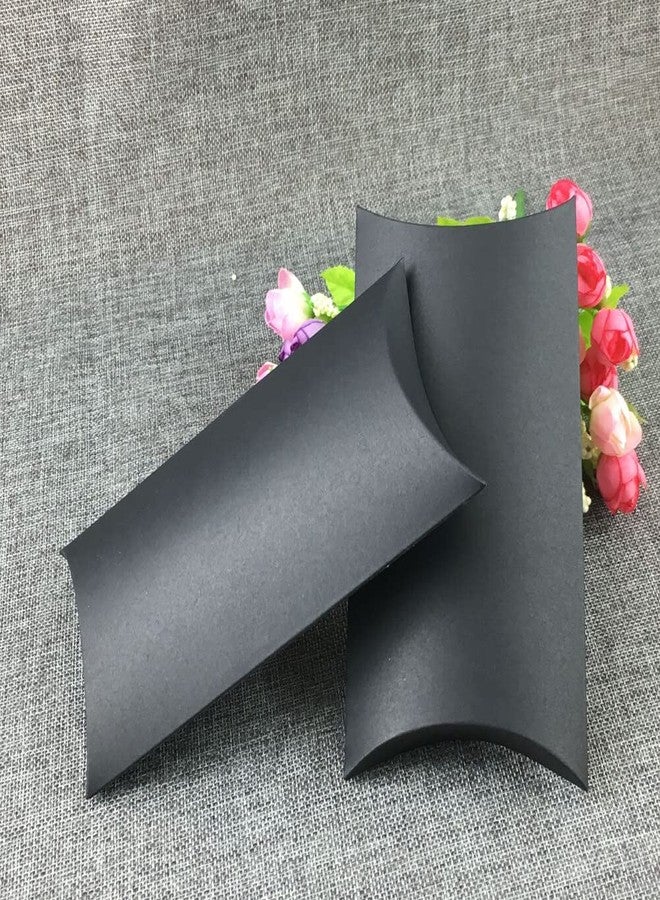 QUUPY 50PCS Black Kraft Paper Pillow Boxes with Ribbons Candy Favor Box Jewelry Packaging Gift Card Holder Soap Packaging Wedding Favors Gift Box for Baby Shower Party - Image 5